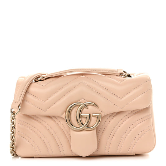 Lambskin Matelasse Small GG Marmont Shoulder Bag Pink Beige