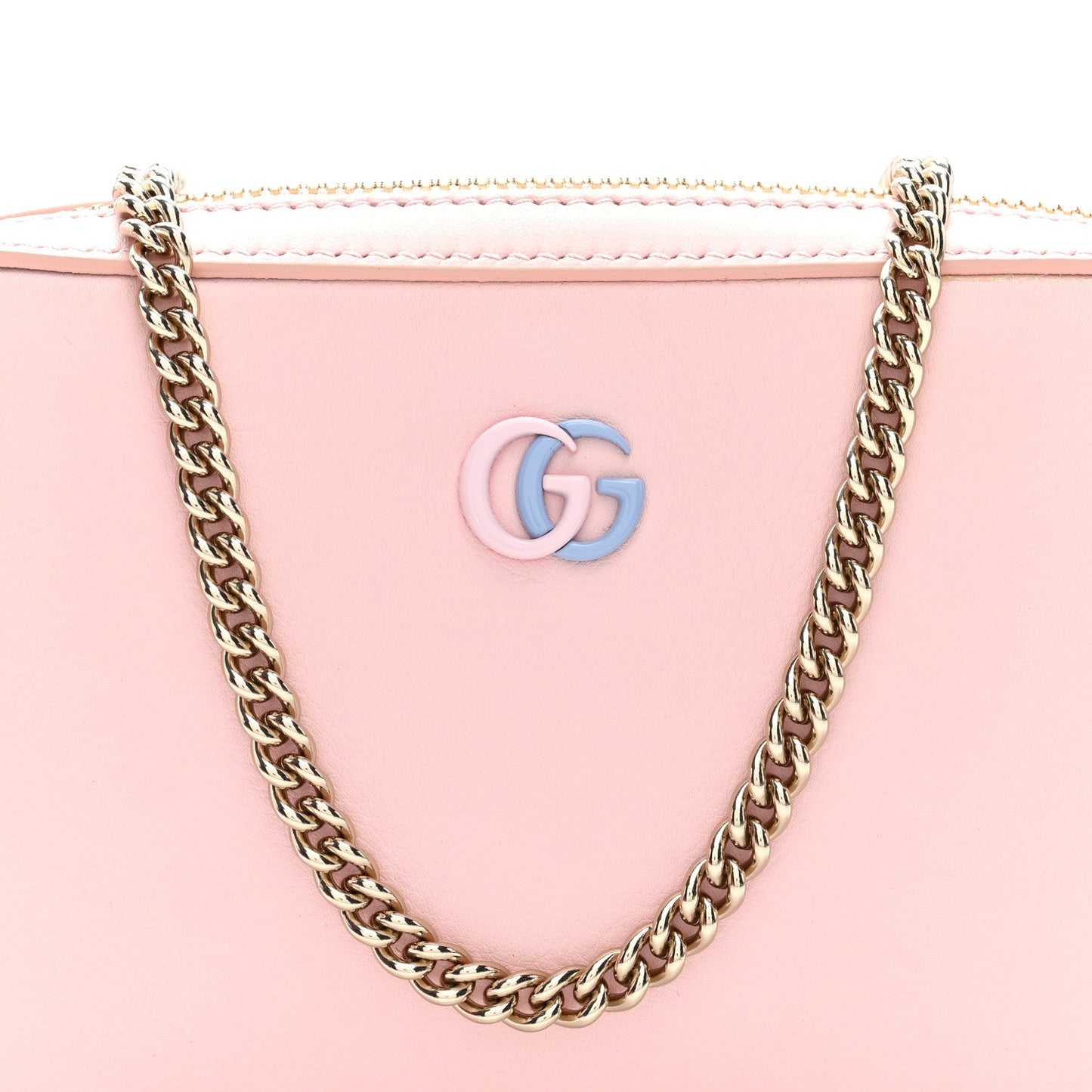 Dollar Calfskin Enamel Super Mini GG Marmont Chain Shoulder Bag  Light Pink Blue