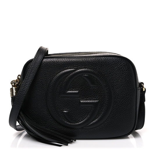 Pebbled Calfskin Small Soho Disco Bag Black