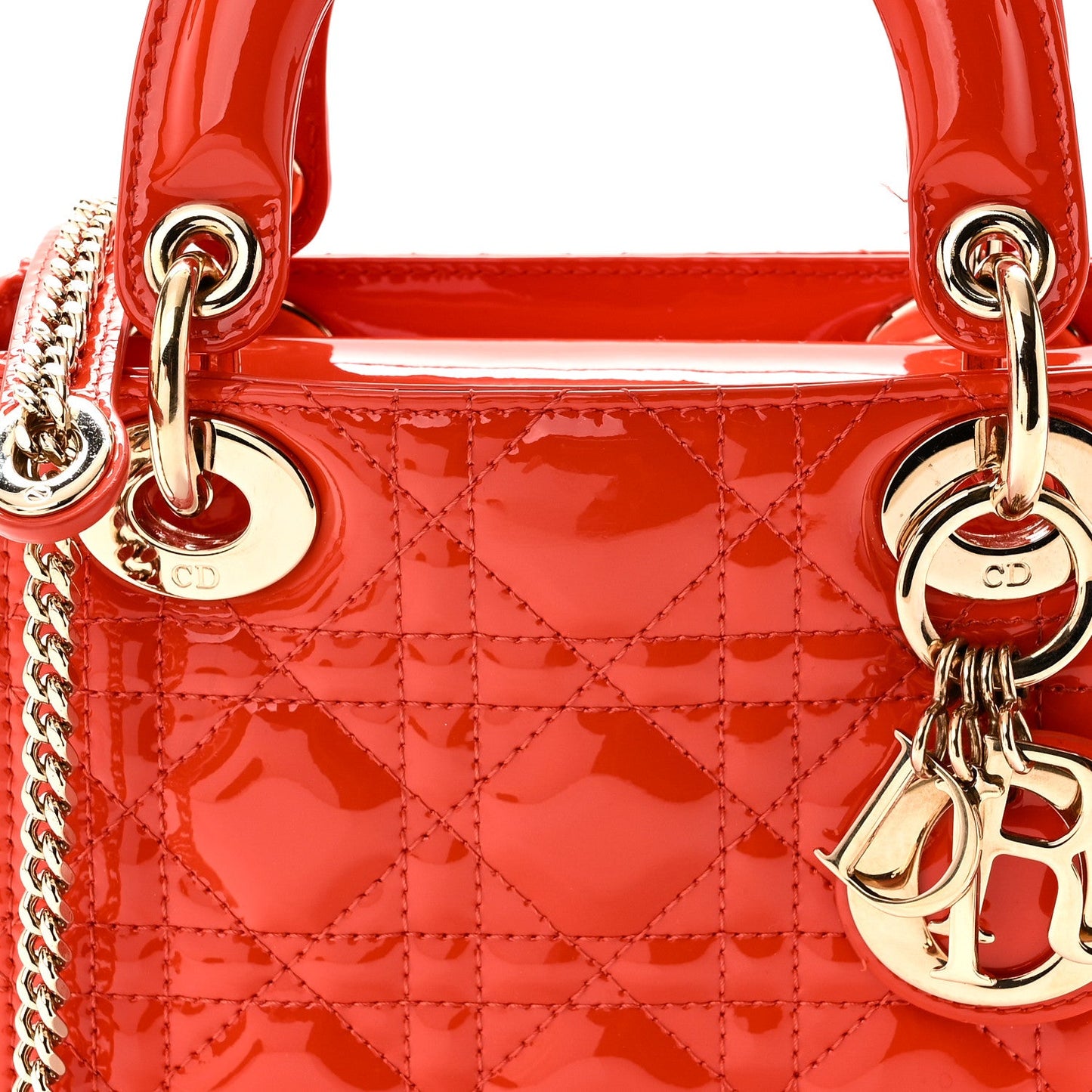 Patent Cannage Mini Lady Dior Orange