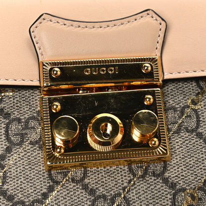 GG Supreme Monogram Calfskin Horsebit Print Mini Padlock Top Handle Shoulder Bag Beige Ebony Light Pink