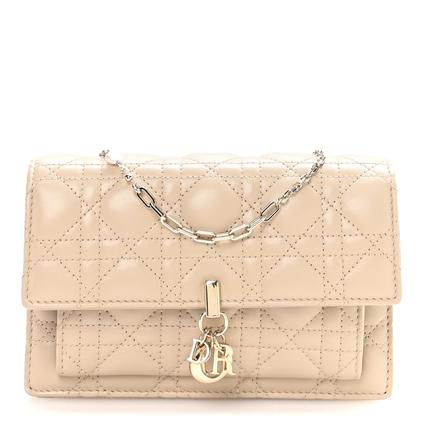Lambskin Cannage Chain My Dior Daily Chain Pouch Powder Beige