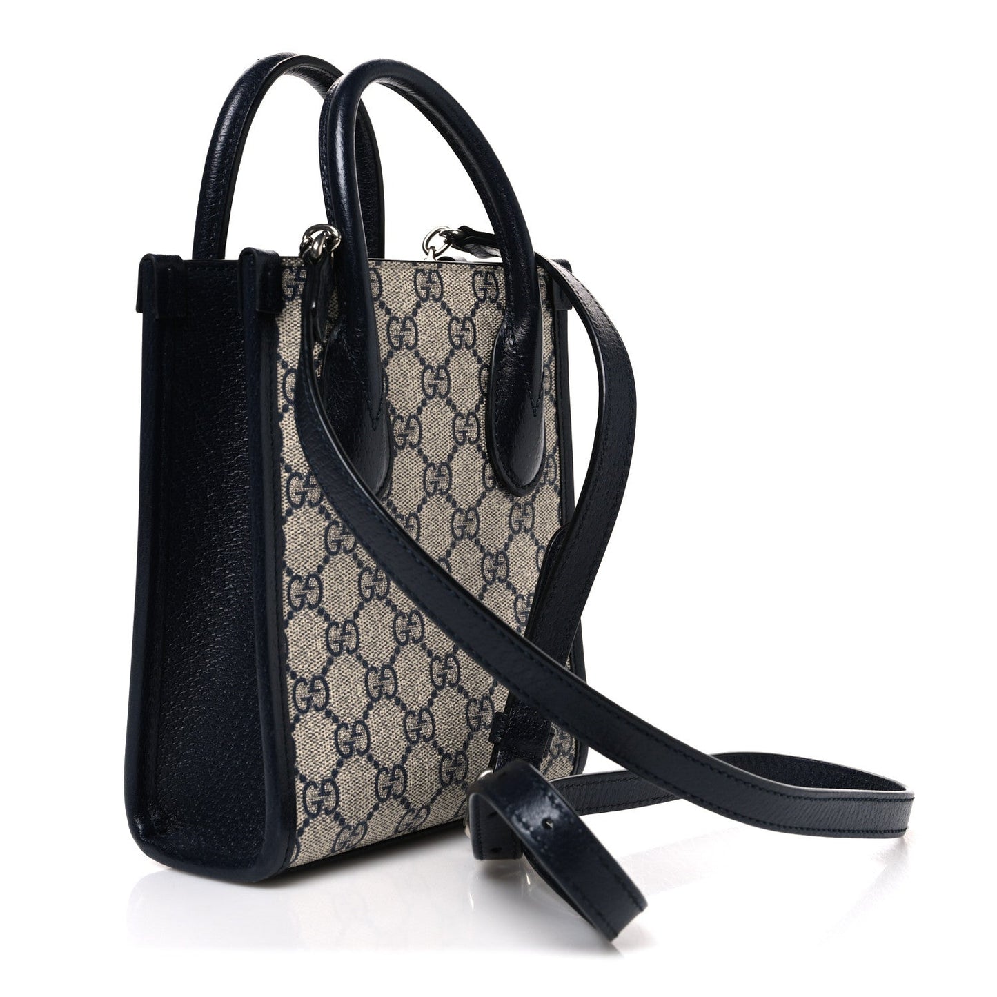 GG Supreme Monogram Textured Dollar Calfskin Mini Retro Interlocking G Tote Bag Beige Blue