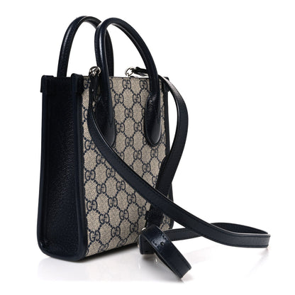GG Supreme Monogram Textured Dollar Calfskin Mini Retro Interlocking G Tote Bag Beige Blue