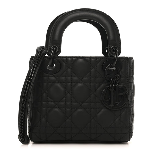 Ultra Matte Calfskin Cannage Mini Lady Dior Black