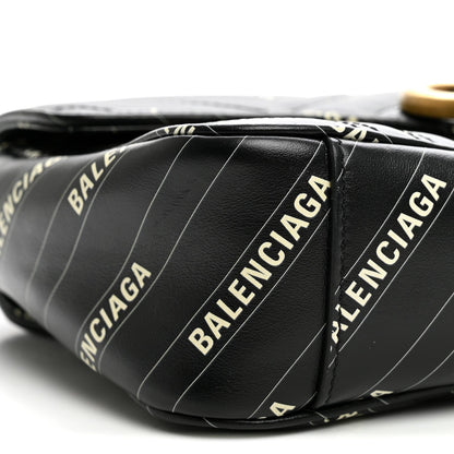 X BALENCIAGA Calfskin Matelasse Logo Print Small GG Marmont Shoulder Bag Black