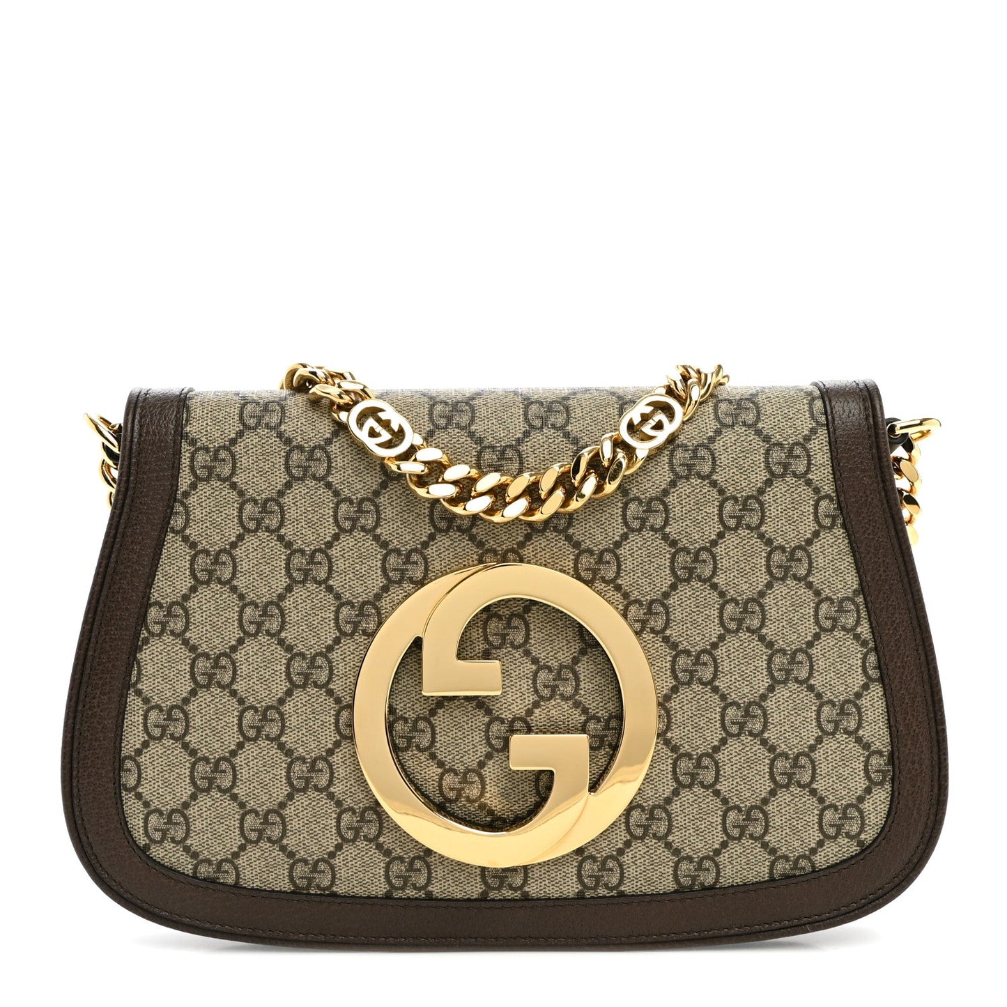 GG Supreme Monogram Textured Dollar Calfskin Blondie Chain Shoulder Flap Bag Beige Ebony New Acero