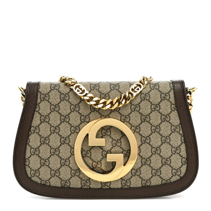 GG Supreme Monogram Textured Dollar Calfskin Blondie Chain Shoulder Flap Bag Beige Ebony New Acero