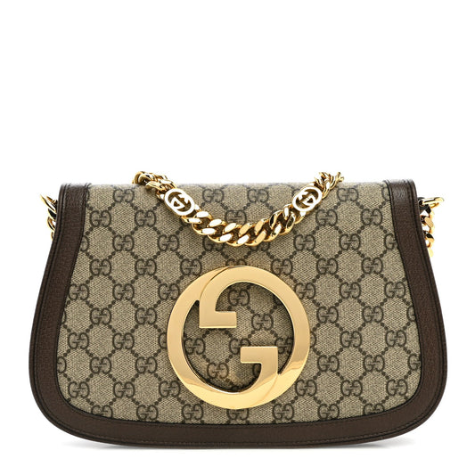 GG Supreme Monogram Textured Dollar Calfskin Blondie Chain Shoulder Flap Bag Beige Ebony New Acero