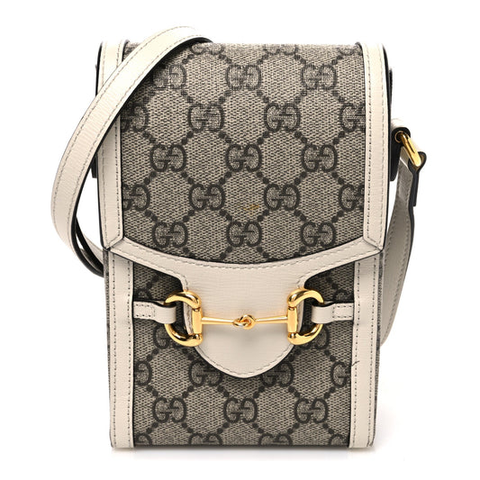 GG Supreme Monogram Azalea Calfskin Mini Horsebit 1955 Crossbody Bag Beige Ebony Mystic White