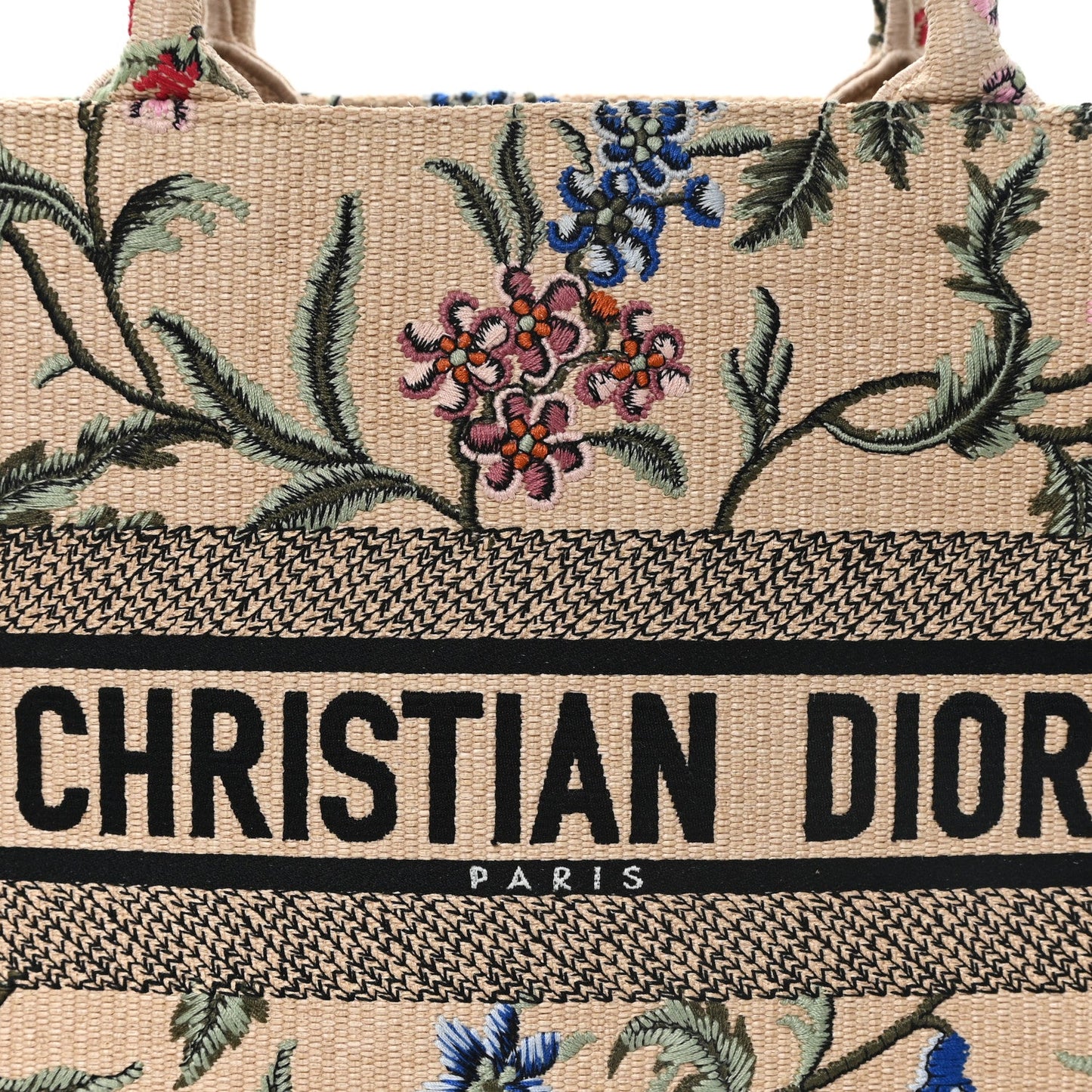 Raffia Embroidered Petites Fleurs Medium Book Tote Natural