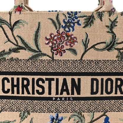 Raffia Embroidered Petites Fleurs Medium Book Tote Natural