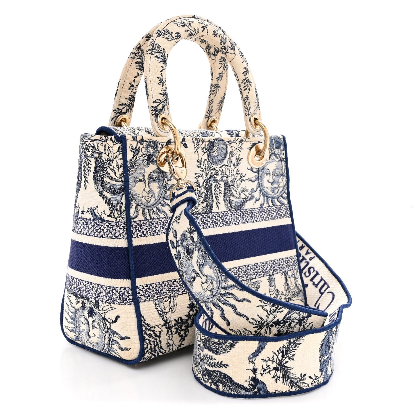 Canvas Embroidered Toile De Jouy Soleil Medium Lady D-Lite Blue
