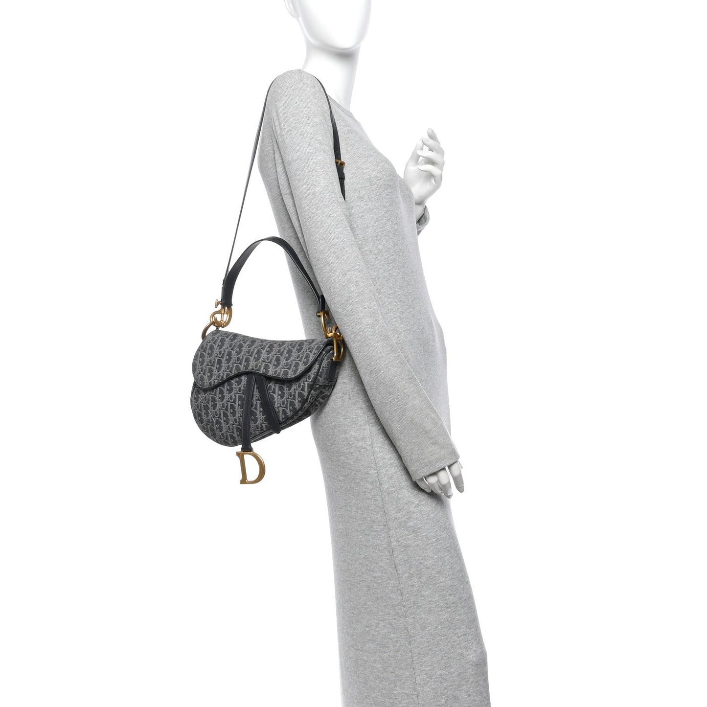 Denim Oblique Jacquard Saddle Bag With Strap Grey