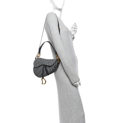 Denim Oblique Jacquard Saddle Bag With Strap Grey