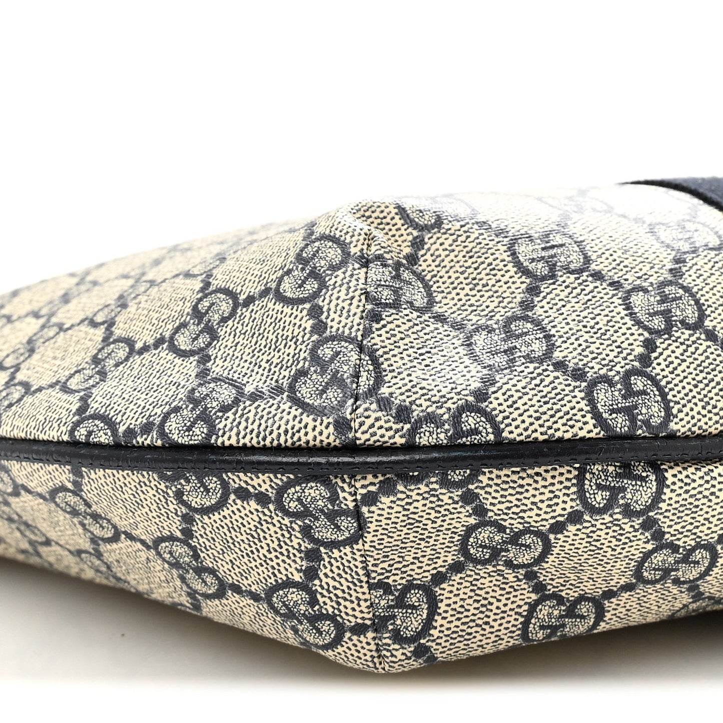 GG Supreme Monogram Textured Dollar Calfskin Web Small Ophidia Half Moon Hobo Beige Blue