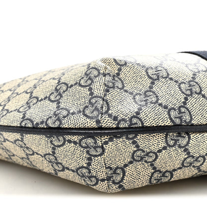 GG Supreme Monogram Textured Dollar Calfskin Web Small Ophidia Half Moon Hobo Beige Blue