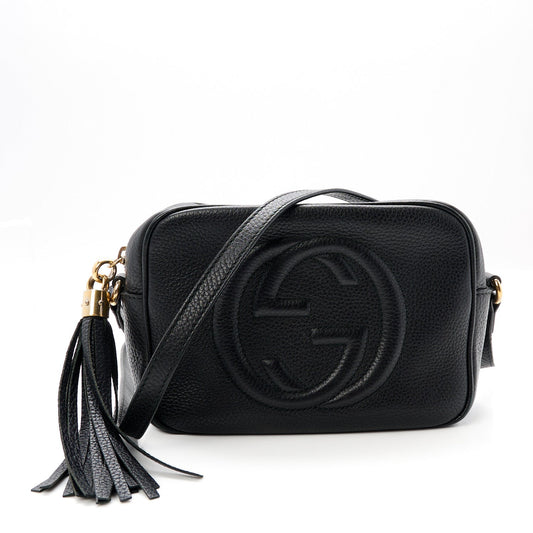 Pebbled Calfskin Small Soho Disco Bag Black