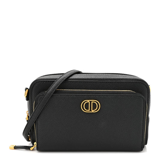 Grained Calfskin Caro Double Pouch Black