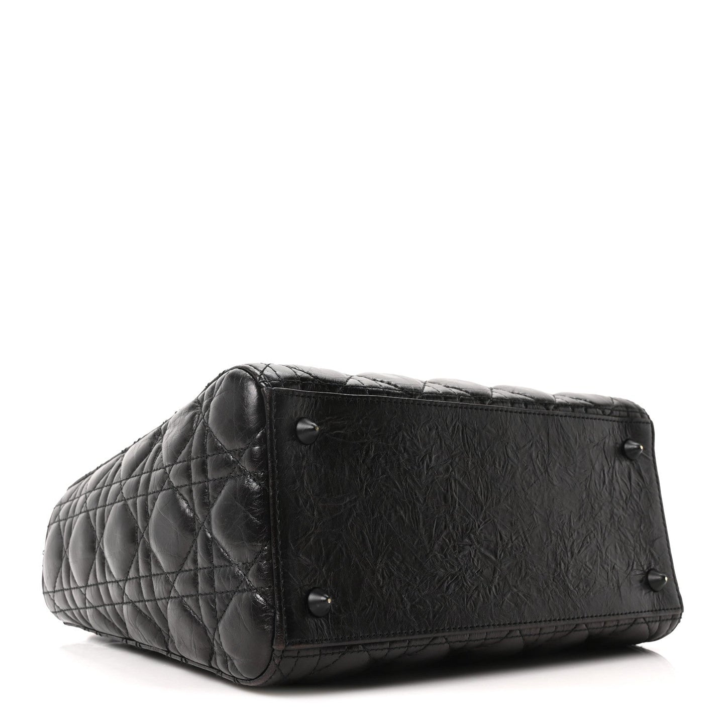 Crinkled Calfskin Cannage Medium Lady Dior Black