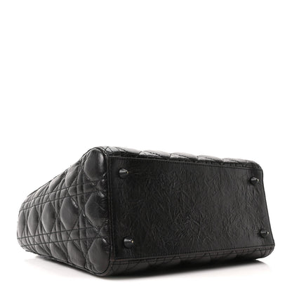 Crinkled Calfskin Cannage Medium Lady Dior Black