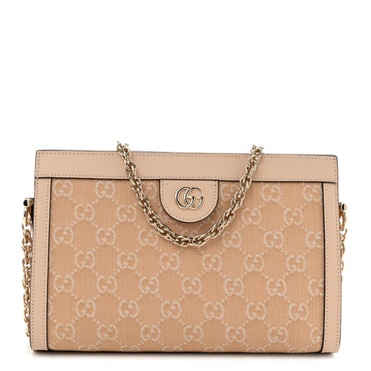 Summer Denim Calfskin GG Monogram Small Ophidia Chain Shoulder Bag Souffle Rose