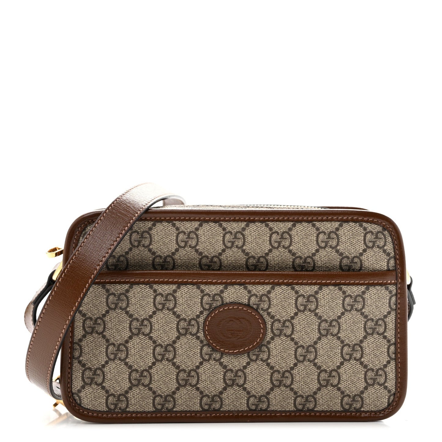GG Supreme Monogram Azalea Calfskin Mini Retro Interlocking G Shoulder Bag Beige Ebony Brown Sugar