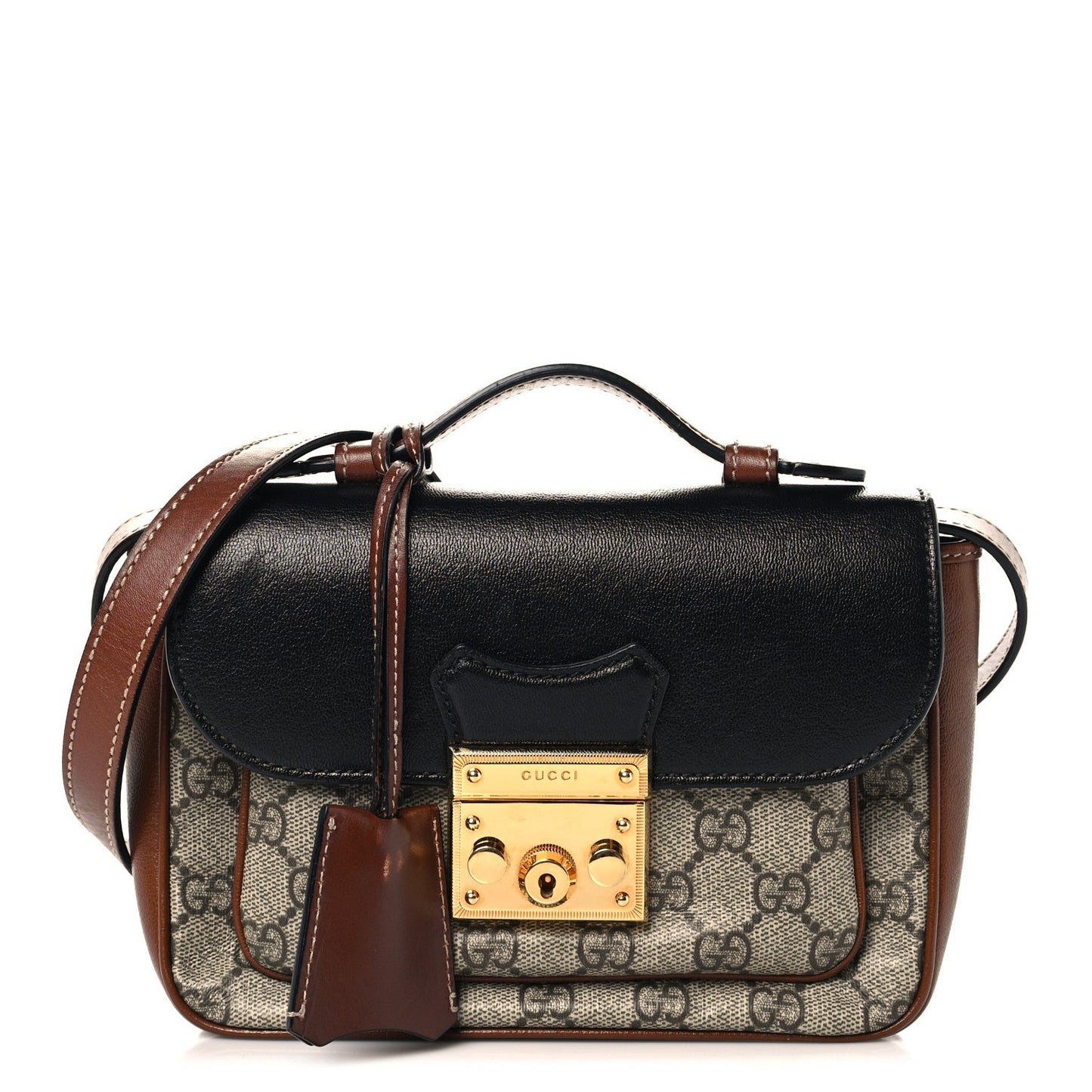 GG Supreme Monogram New Sakai Lux Calfskin Mini Padlock Flap Pocket Shoulder Bag Beige Ebony Black Cuir