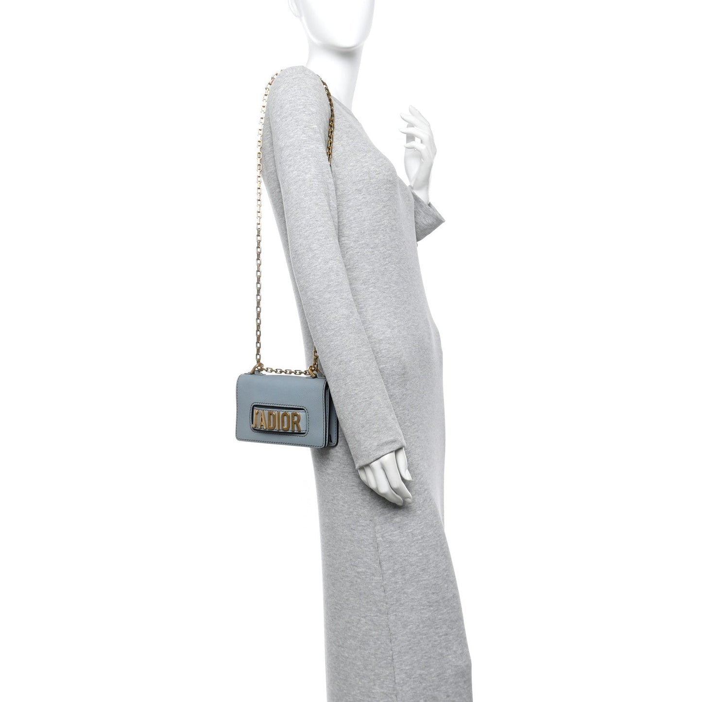Grained Calfskin Mini J'Adior Chain Flap Bag Sky Blue