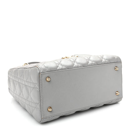 Pearly Lambskin Cannage Medium Lady Dior Grey
