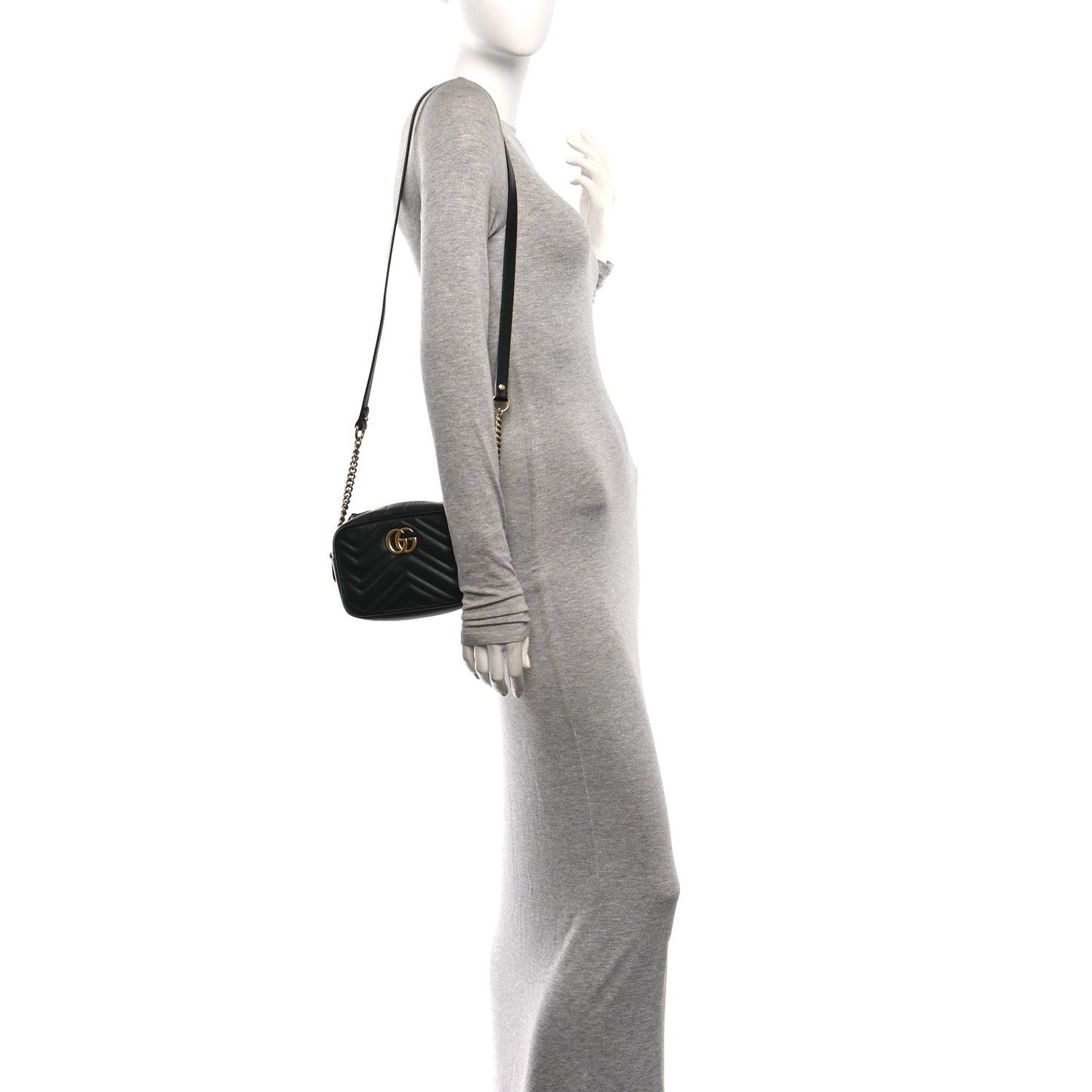 Calfskin Matelasse Mini GG Marmont Chain Shoulder Bag Black