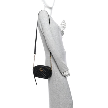 Calfskin Matelasse Mini GG Marmont Camera Bag Black