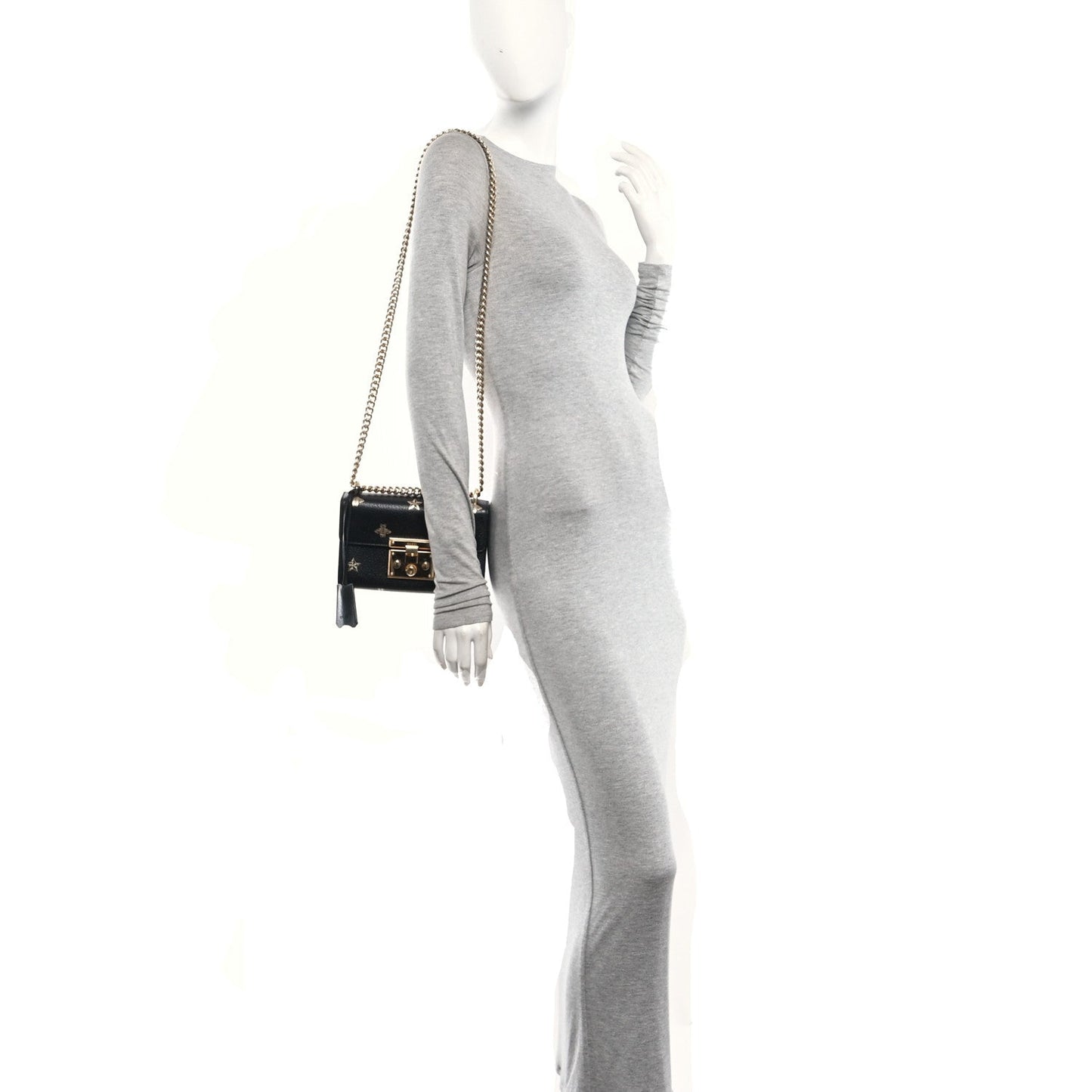 Grained Calfskin Bee Star Small Padlock Shoulder Bag Black