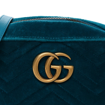 Velvet Matelasse Small GG Marmont Chain Shoulder Bag Pavone Cyan