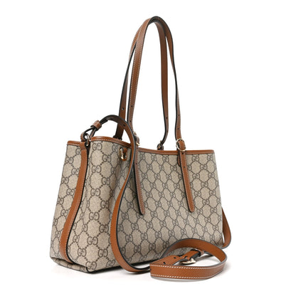 GG Supreme Monogram Emblem Medium Tote Bag Beige Dark Brown