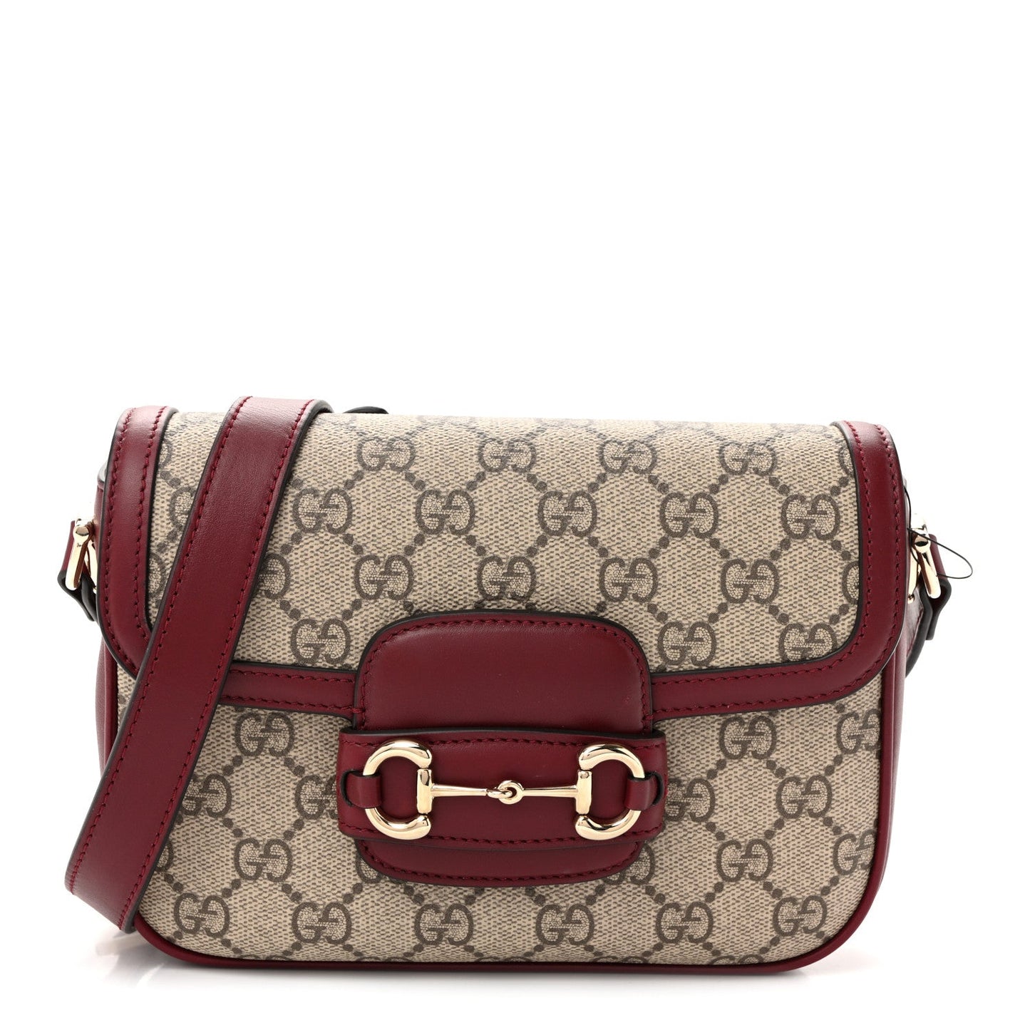 GG Supreme Monogram Horsebit 1955 Soft Small Shoulder Bag Beige Ebony Rosso Ancora