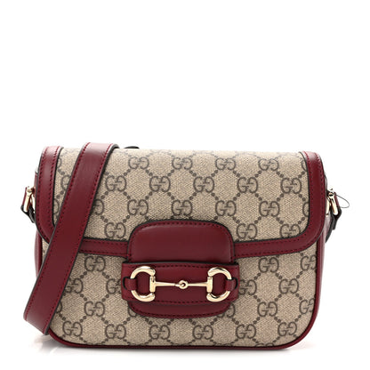 GG Supreme Monogram Horsebit 1955 Soft Small Shoulder Bag Beige Ebony Rosso Ancora