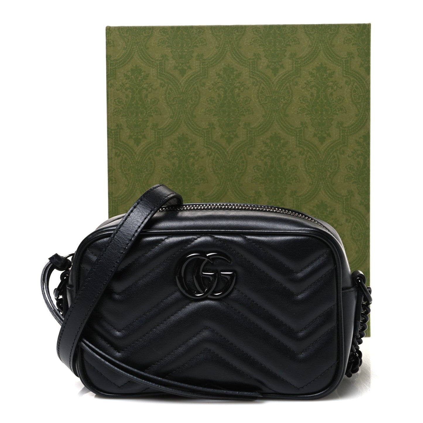 Calfskin Matelasse Monochrome Mini GG Marmont Chain Shoulder Bag Black