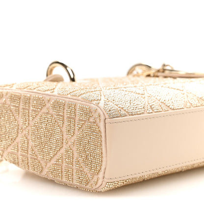 Lambskin Cannage Beaded Embroidered Micro Lady D-Joy Beige