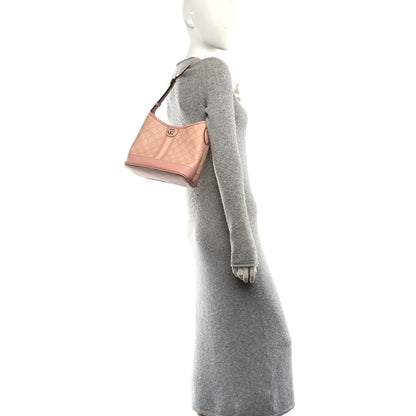 GG Supreme Monogram Textured Dollar Calfskin Web Small Ophidia Bucket Shoulder Bag Rose Pink
