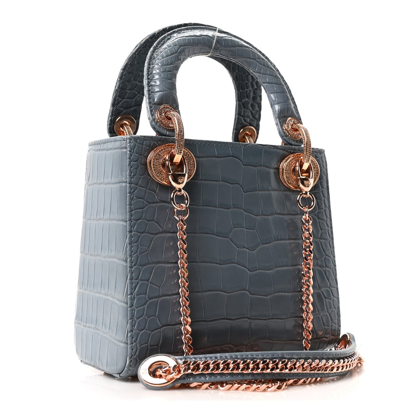 Alligator Crystal Mini Lady Dior Blue