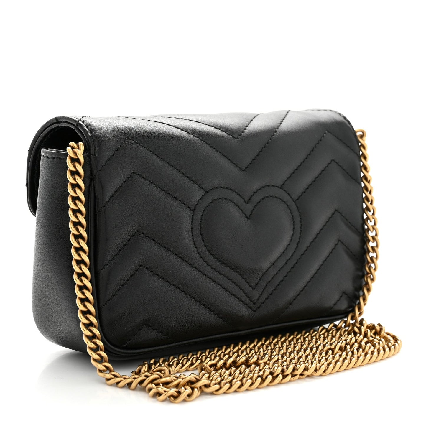 Calfskin Matelasse Super Mini GG Marmont Shoulder Bag Black