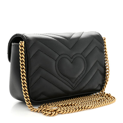Calfskin Matelasse Super Mini GG Marmont Shoulder Bag Black