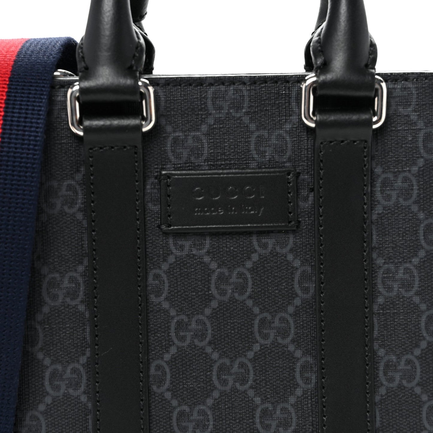 GG Supreme Monogram Appia Calfskin Web Mini Tote Bag Black