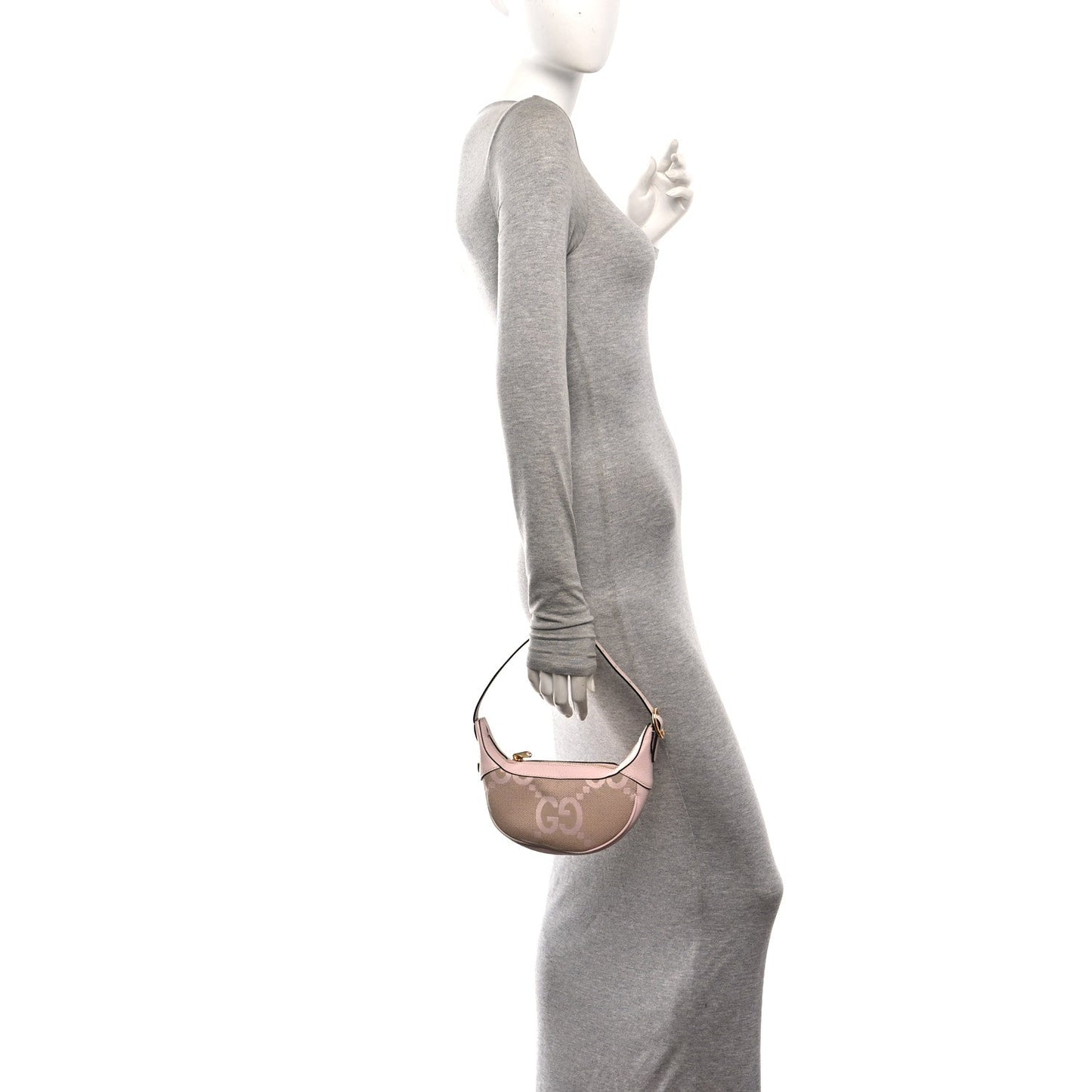 Monogram Jumbo GG Textured Dollar Calfskin Mini Ophidia Half Moon Hobo Beige Perfect Pink