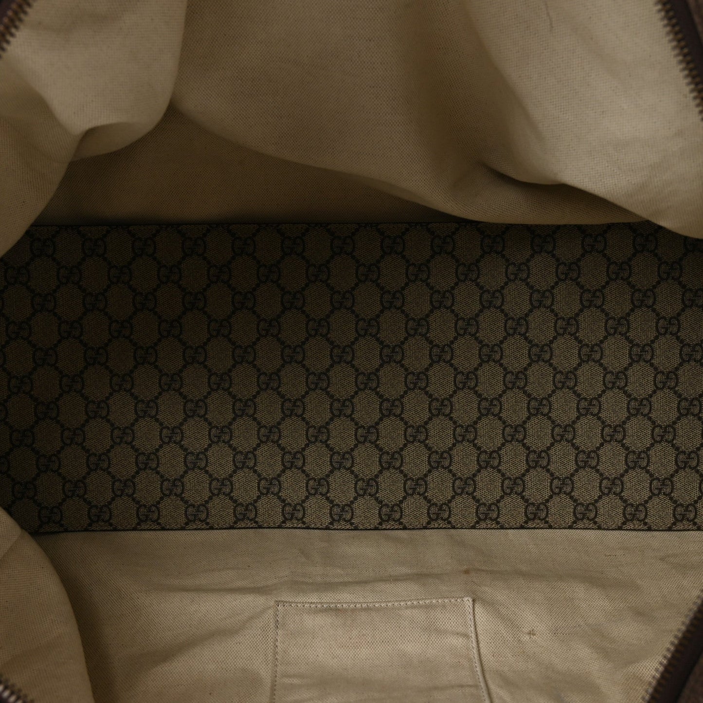 GG Supreme Monogram Textured Dollar Calfskin Web Large Savoy Duffle Bag  Beige Ebony New Acero