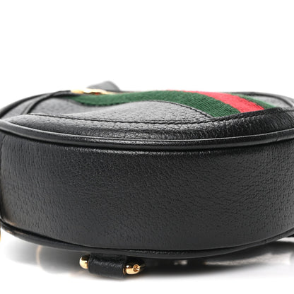 Grained Calfskin Web Mini Ophidia Round Backpack  Black