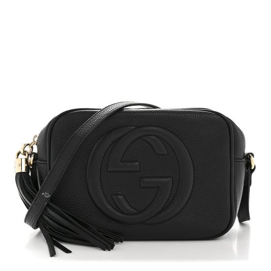 Pebbled Calfskin Small Soho Disco Bag Black