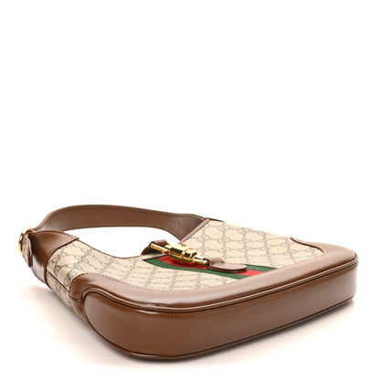 GG Supreme Monogram Azalea Calfskin Web Small Jackie 1961 Hobo Beige Ebony Brown Sugar