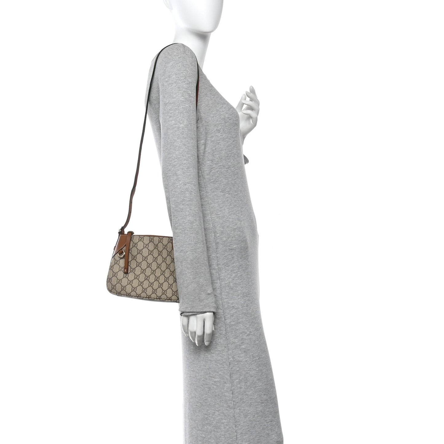 GG Supreme Monogram Textured Calfskin Small Emblem Shoulder Bag Beige Dark Brown
